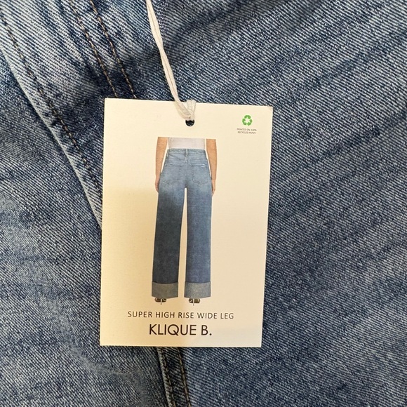 Klique B. Super high rise wide leg Blue Distressed Women Jeans - Picture 7 of 11